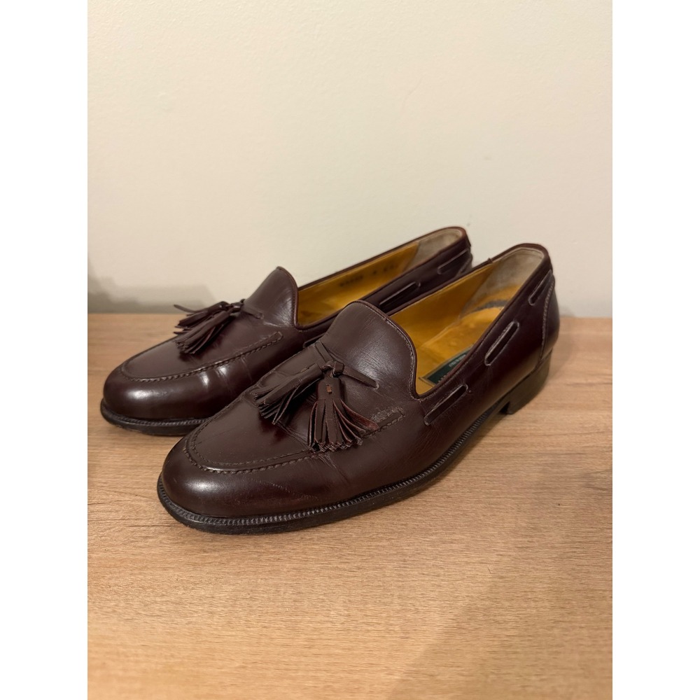 Cole Haan Mens 9 E Burgundy Leather Tassel Loafers Made in Italy 00945